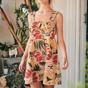 Sezane Fily Vicky Leaves Print linen blend Cotton ruffles mini Dress size 36 /4